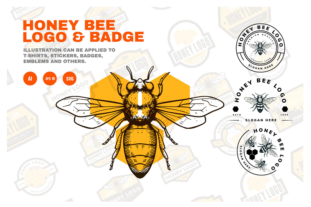 HONEY BEE LOGO & BADGE SET, a Branding & Logo Template by grindstudio (Photo 1 of 13)
