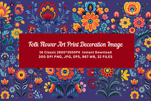 16 Folk Flower Art Print Decoration