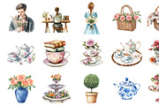 Watercolor Chinoiserie Tea Clipart, an Illustration by Design Market (Thumbnail 2 of 4)