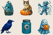 Blue Halloween Watercolor Clipart, an Illustration by SVGArt (Thumbnail 8 of 8)