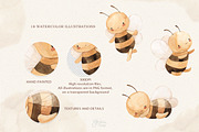 BEES and FLOWERS. Watercolor, an Animal Illustration by OlliArtDesign (Thumbnail 2 of 7)
