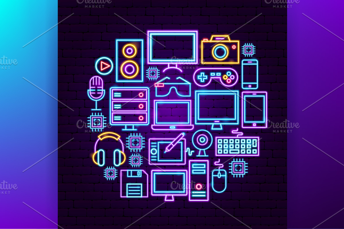 Gadgets Technology Neon Vector Icons