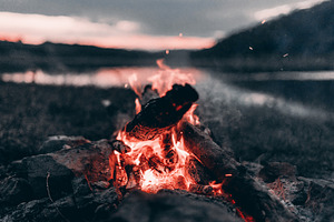 The fire is burning in nature.