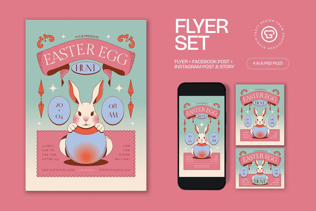 Pink Easter Egg Hunt Flyer Set, a Flyer Template by graphicook (Photo 1 of 3)