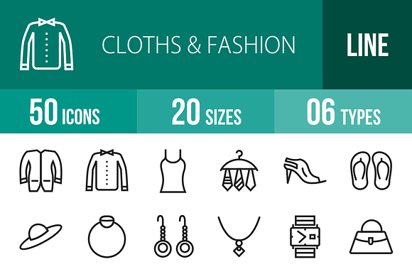 50 Clothes Fashion Line Icons