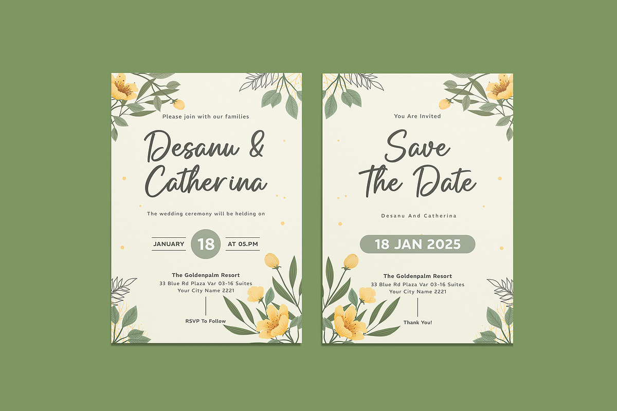 Linely Floral Wedding Invitation, an Invitation Template by iDoodle Studio (Photo 1 of 4)