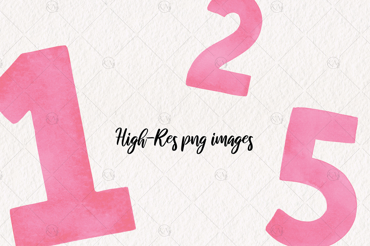 Pink Numbers Watercolor Graphics, an Illustration by Kileen Nicole Art (Photo 3 of 5)