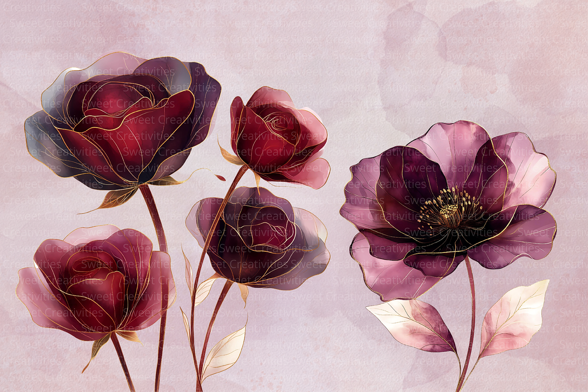 Burgundy Flowers Abstract Clipart, an Illustration by Douce Créativité (Photo 9 of 9)