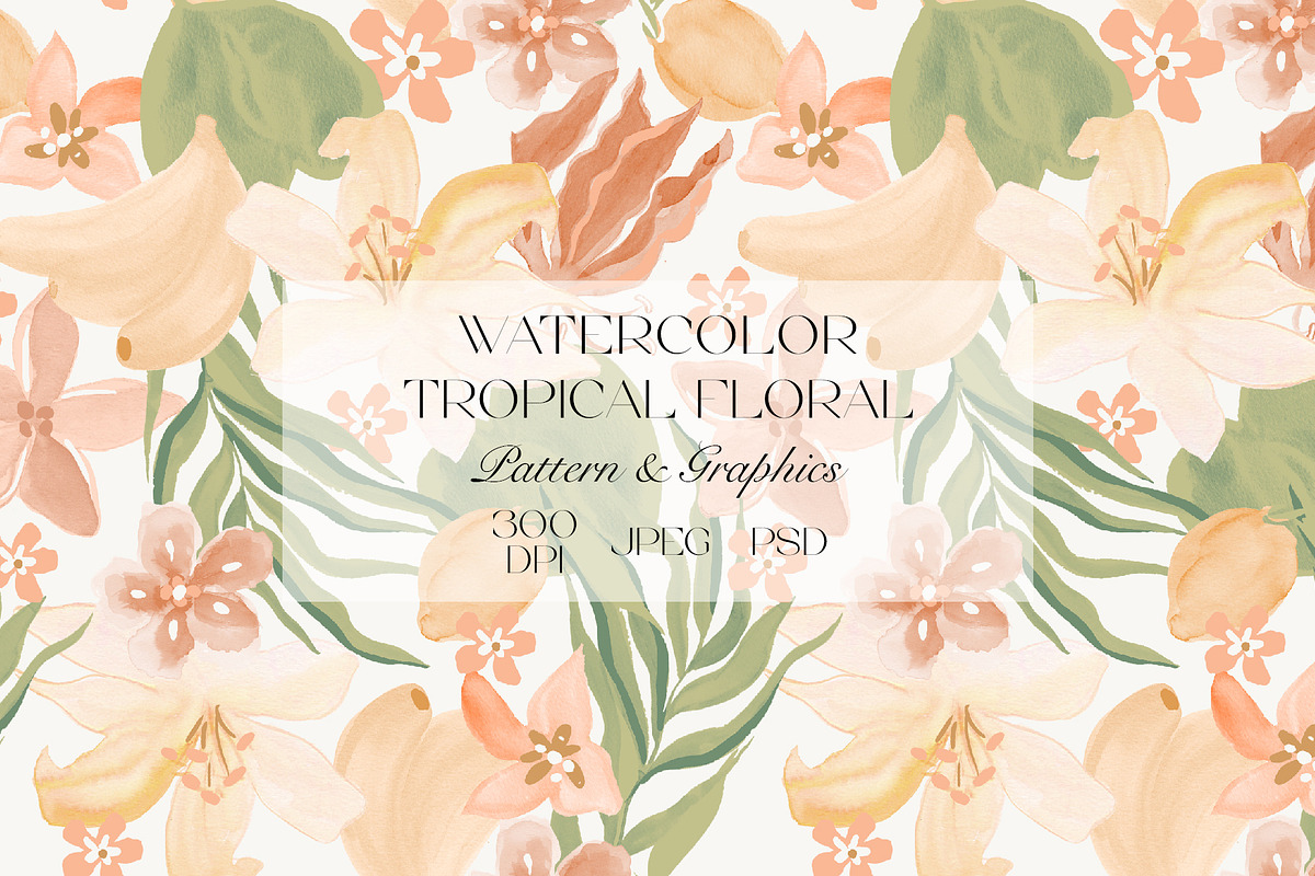 Watercolor Tropical Floral Pattern, a Pattern Graphic by StudioGemen (Photo 1 of 3)