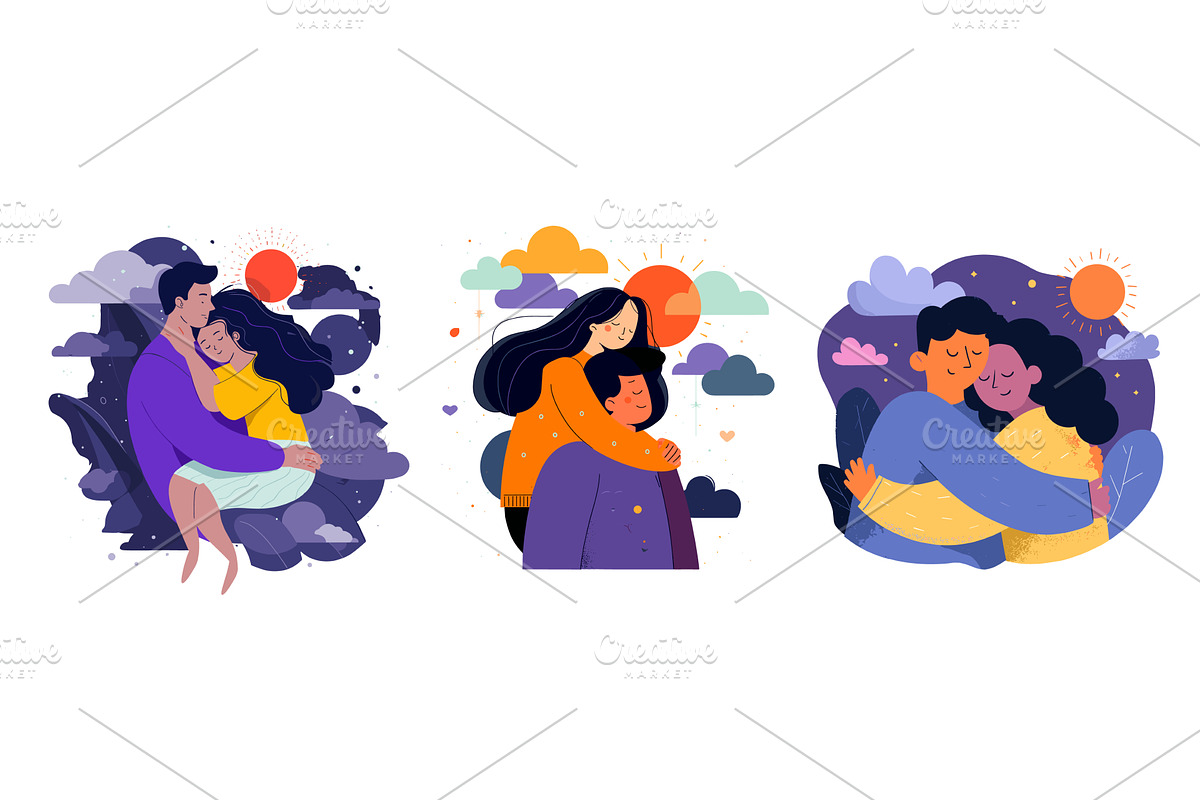 Characters giving a hug cartoon, a Person Illustration by Onyx