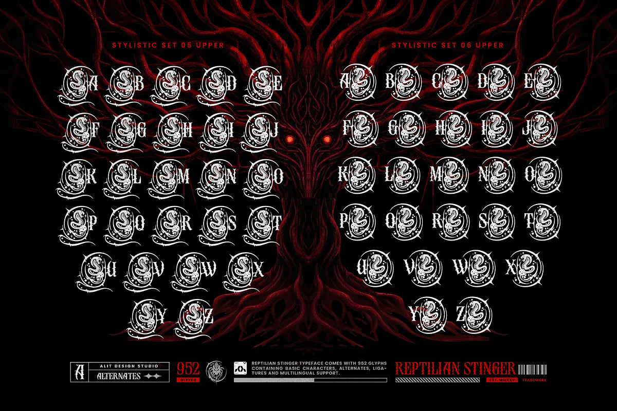 Reptilian Stinger Typeface, a Serif Font by alit design (Photo 10 of 19)