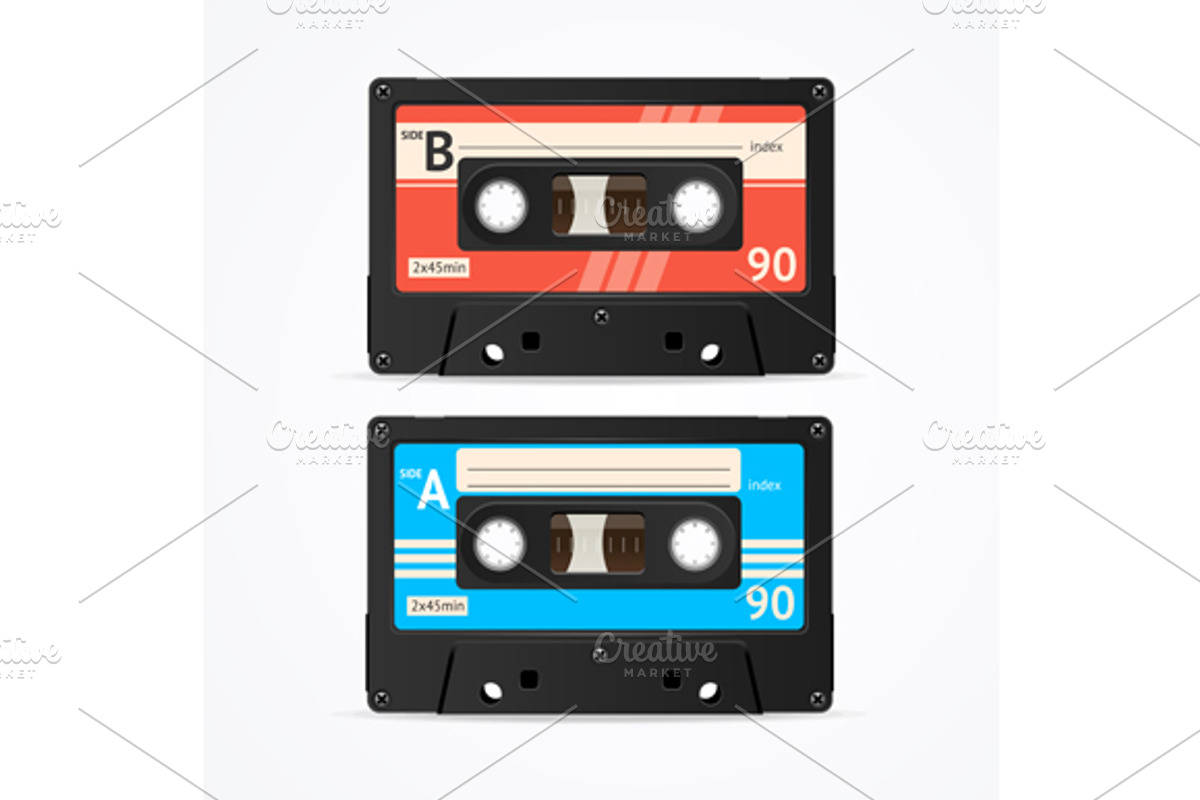 Colorful Cassette Tape Old Set, an Object Graphic by Vector and Templates (Photo 1 of 2)
