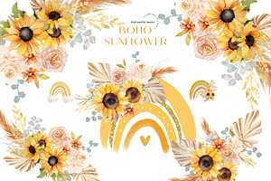 Rainbow Sunflowers Pampas Clipart