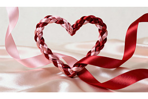 Braided ribbon heart on satin, a Background Photo by tilialucida