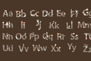 A-Z Font Design Cute Animal Flower
