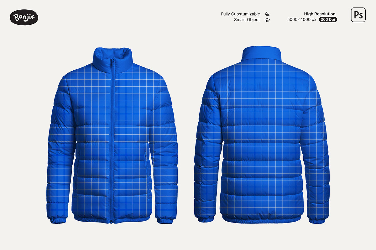 Stand Collar Puffer Jacket Mockup, a Hoody Mockup by Pipello Grafik (Photo 3 of 3)