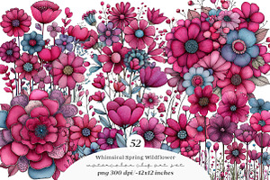Whimsical spring wildflower clipart, an Illustration by SinaCreation