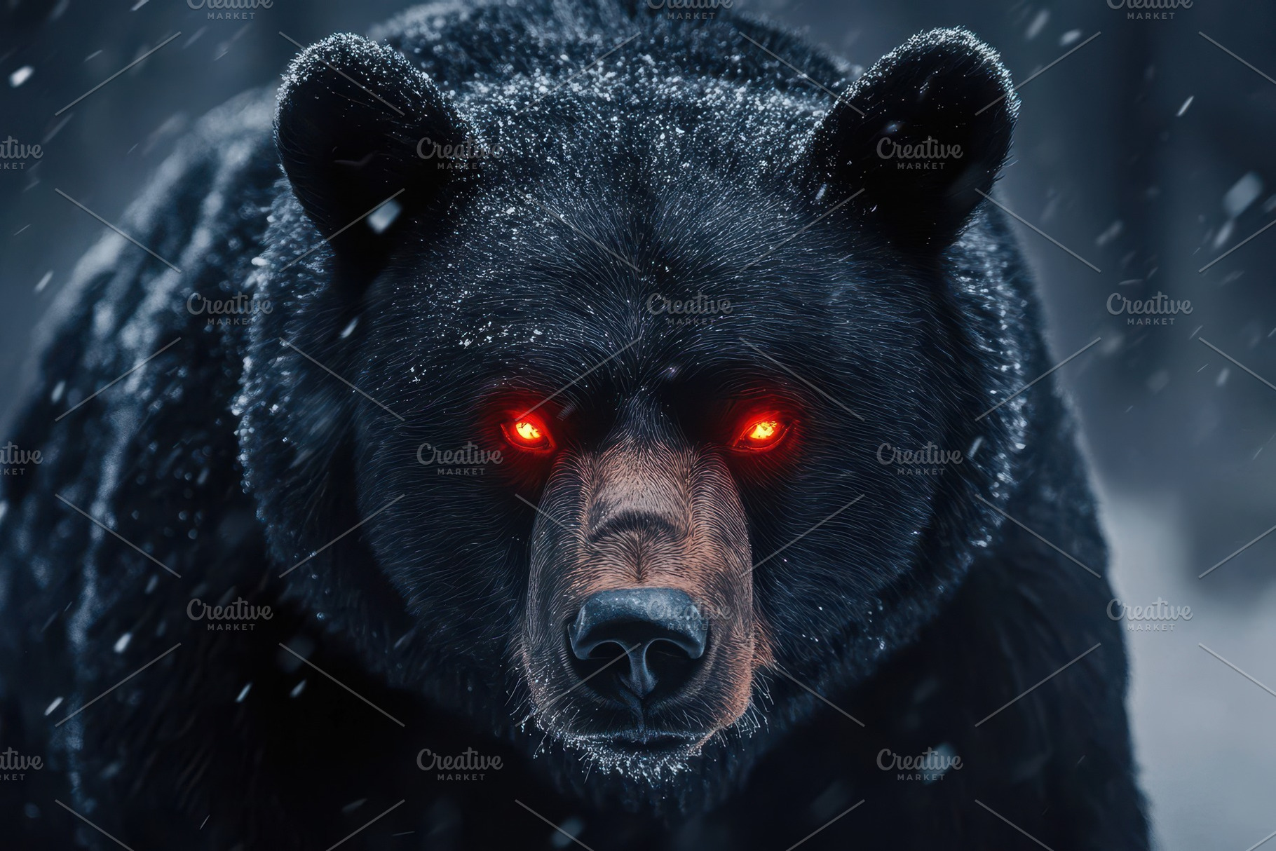 A black bear with piercing red eyes, a Photo by Pavel_design