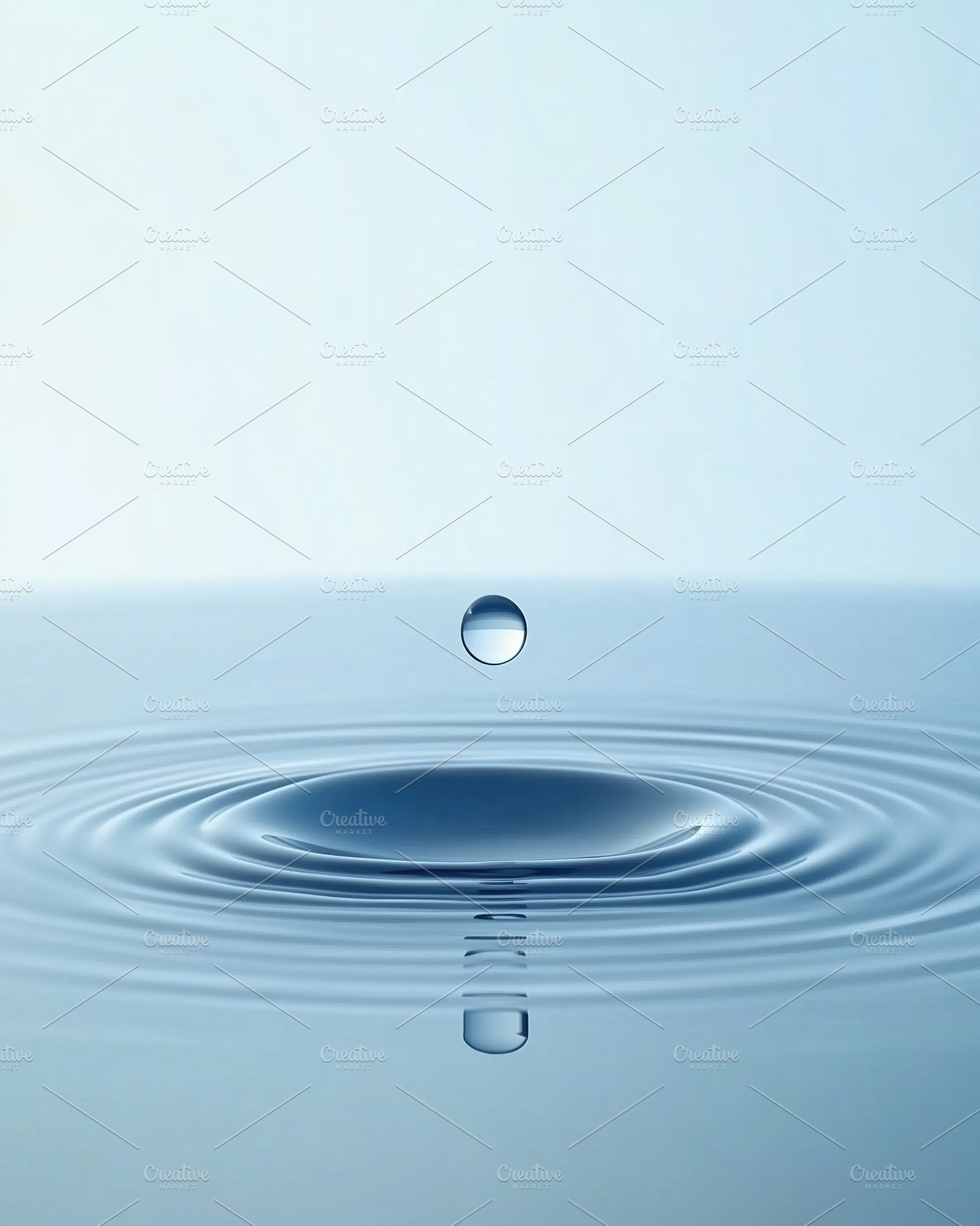 A close-up view of a water droplet creating ripples in a calm body of water, wi, a Photo by Textures & Backgrounds