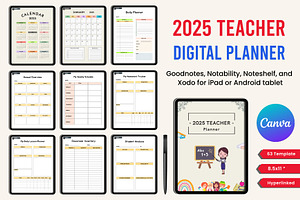 2025 Digital Teacher Planner Canva, a Stationery Template by Designmela01