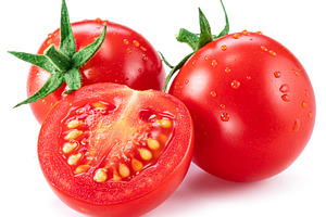 Washed cherry tomatoes with water drops isolated on white backgr, a Food & Drink Photo by Volff