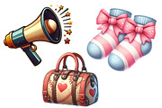 Watercolor Retro Girly Baseball Clip, an Illustration by Designworld (Thumbnail 6 of 7)