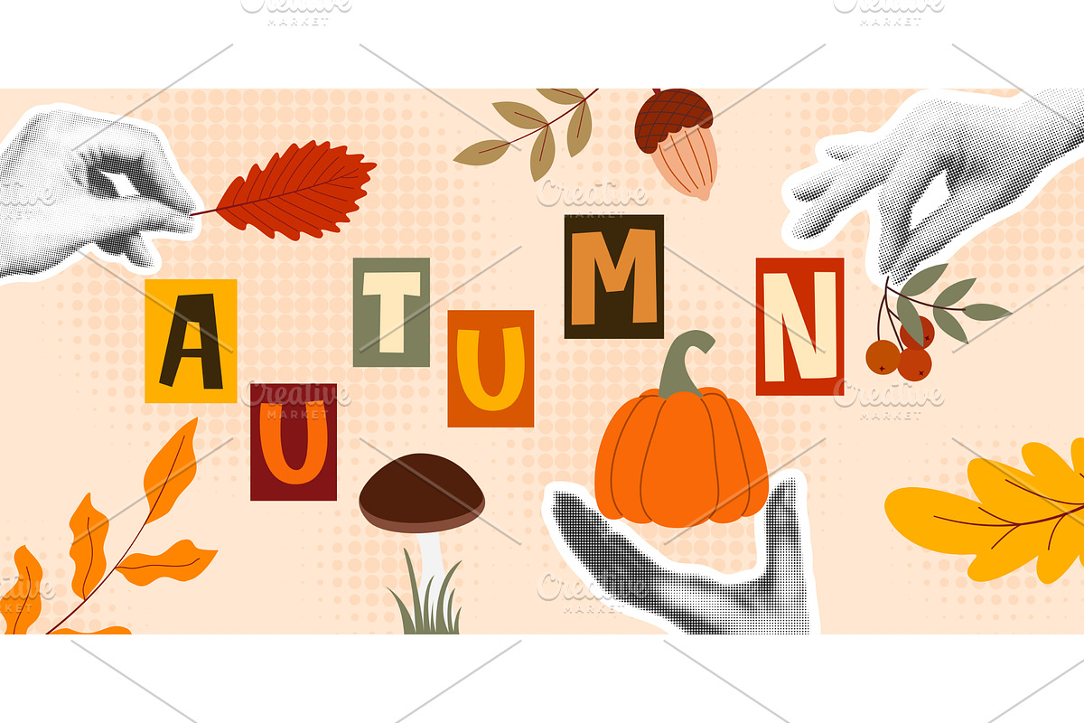 Modern autumn collage with cutout, an Illustration by Tati_Kli