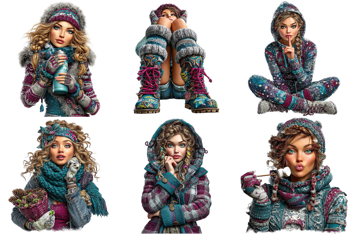 Cosy Winter girl Clipart Bundle, an Illustration by Craft Nest (Photo 8 of 10)