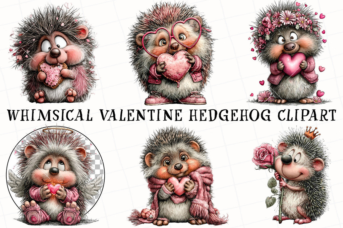 Whimsical Valentine Hedgehog Clipart, an Illustration by OK Design (Photo 3 of 6)