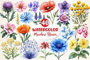 Watercolor Wildflowers Clipart, an Illustration by Dream Creation (Thumbnail 1 of 5)