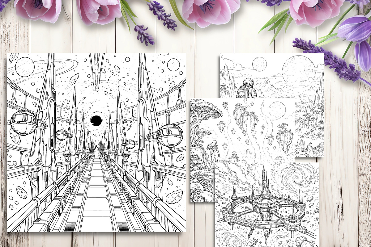 Alien Worlds Coloring Pages Bundle, a Brochure Template by LA Design (Photo 6 of 10)