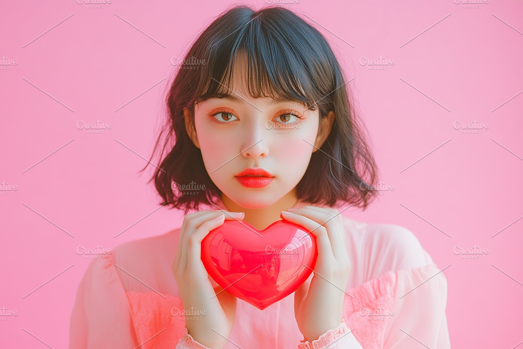 Happy young woman holds in hands paper heart, a Person Photo by AlyaAnd