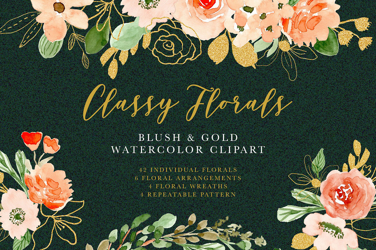 Classy Florals - Watercolor Clipart, a Decorative Illustration by wulano (Photo 1 of 6)