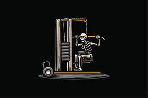 Skeleton Using Gym Equipment, an Object Illustration by nomlimo.com
