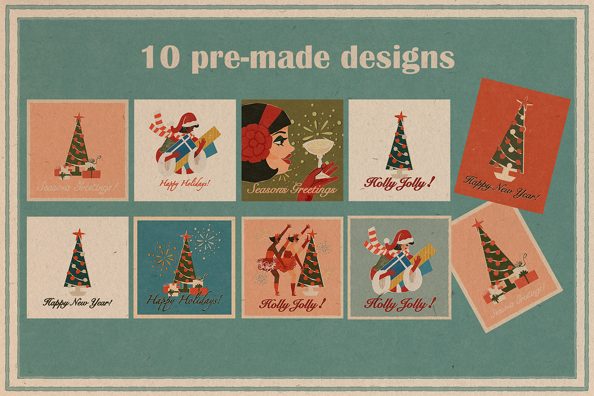 Happy Holidays set: retro edition, a Decorative Illustration by Paper Cherry (Photo 15 of 21)