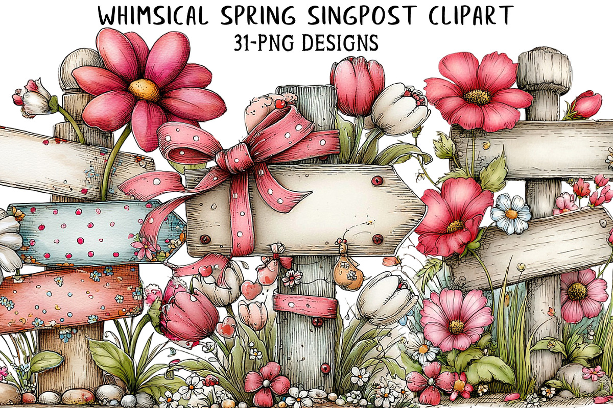 Whimsical Spring Singpost Clipart, an Illustration by Daily.Designs (Photo 1 of 7)