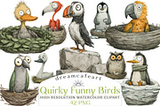 Quirky Funny Birds Clipart, an Illustration by DreamCafeArt (Thumbnail 1 of 8)
