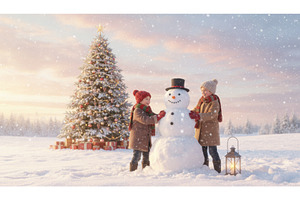 Joyful children build a snowman, a Nature Photo by Igor Tichonow