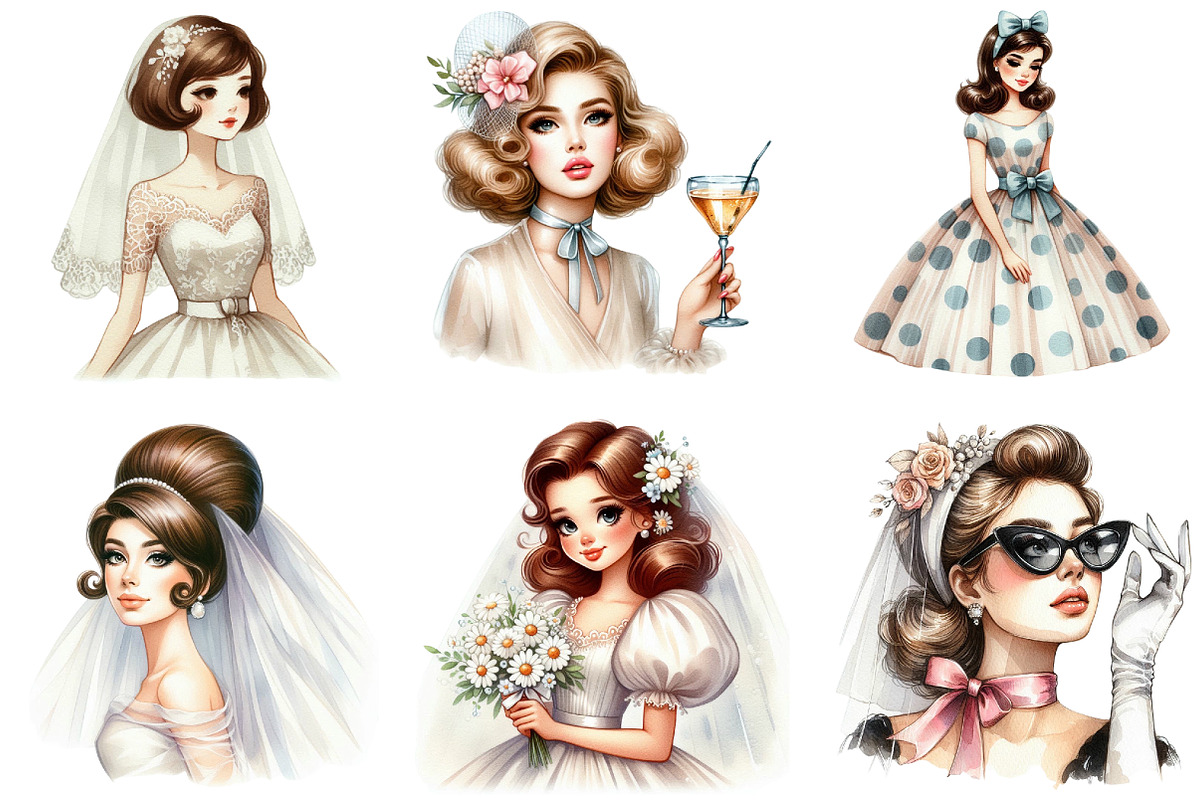 Wedding Retro Girl Clipart, an Illustration by DreamArtGraphic (Photo 2 of 4)
