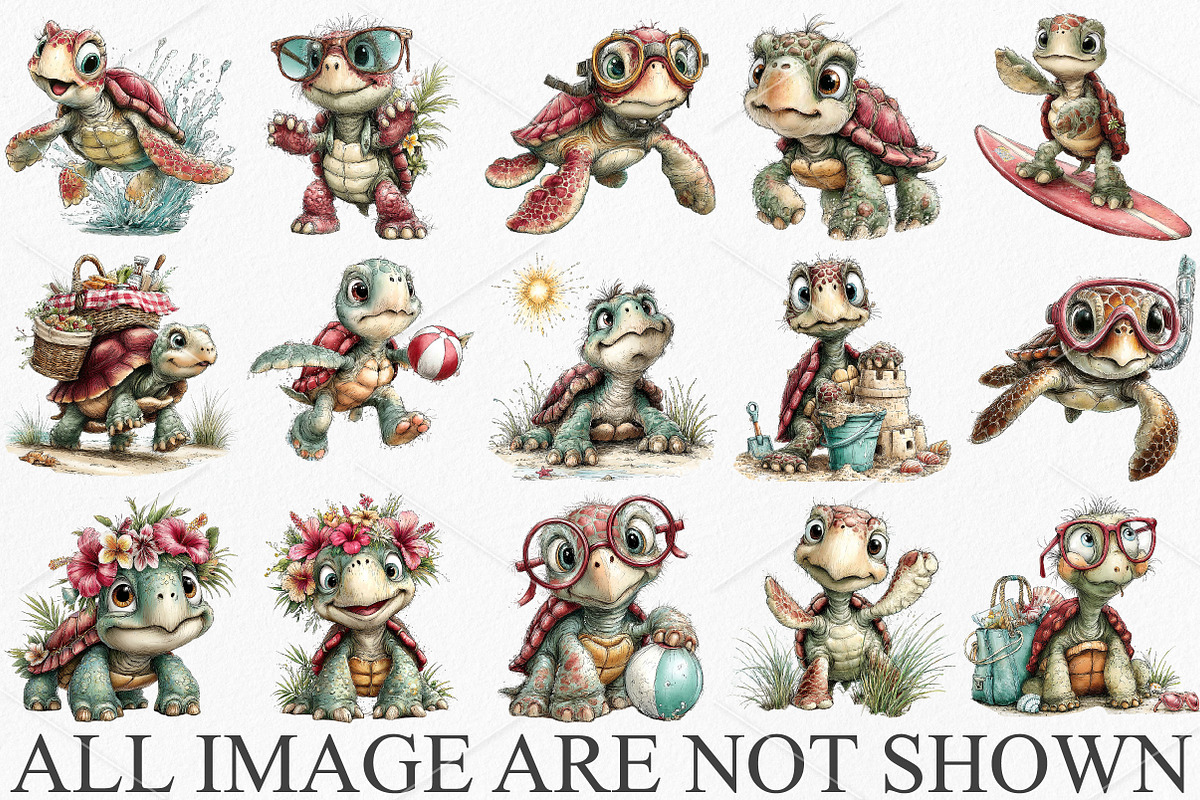 Whimsical Summer Turtle Clipart PNG, a Seasonal Illustration by Canvas Craft (Photo 4 of 7)