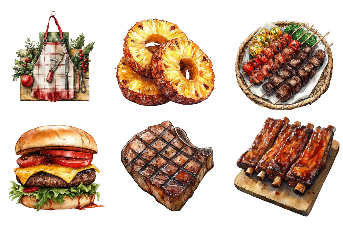 Watercolor Bbq Barbecue Clipart, an Illustration by SinaCreation (Photo 3 of 5)