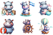 Hippo Clipart Sea Captain Baby Room, an Illustration by DreamArtGraphic (Thumbnail 5 of 5)