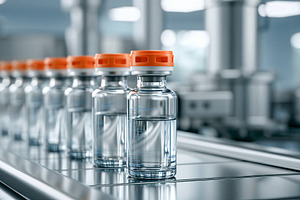 Glass vials on conveyor belt