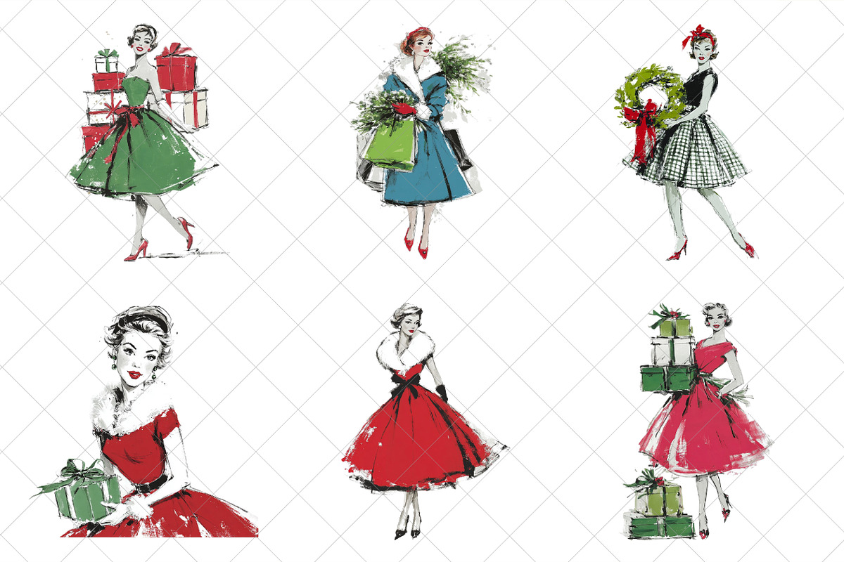 Vintage Christmas Lady Clipart, an Illustration by SinaCreation (Photo 3 of 7)