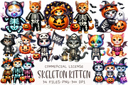 Halloween Skeleton Cat Clipart, an Illustration by OK Design (Thumbnail 1 of 5)