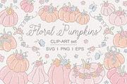 Pastel Floral Pumpkin Clipart Set, an Illustration by @olga.angelloz (Thumbnail 1 of 2)