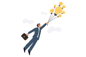 Businessman flies on ideas. Startup, a Person Illustration by Vectorbuum