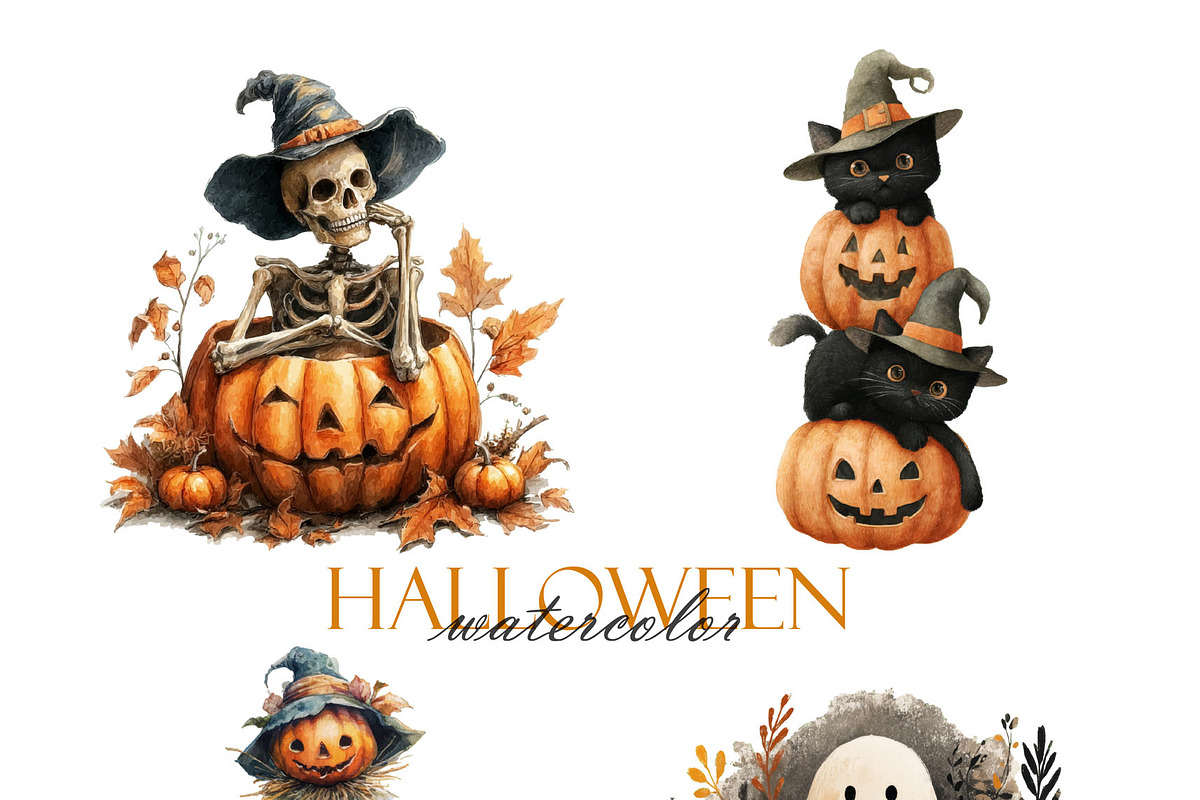 Cute & Spooky Watercolor Halloween, a Pattern Graphic by Deckar_art (Photo 3 of 5)