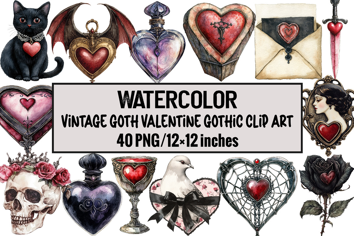 Vintage Goth Valentine Gothic Clip A, an Illustration by Design Market (Photo 1 of 3)