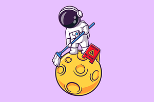 Cute Astronaut Mop Moon In Space, a Technology Illustration by Catalyst Labs